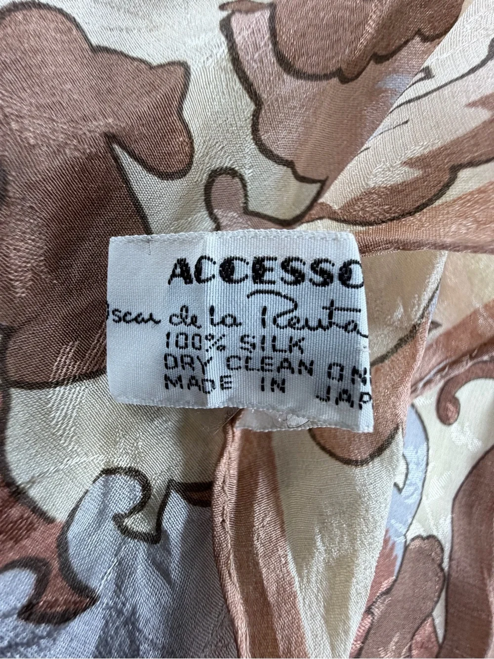 Vintage Oscar de la Renta 100% Silk Scarf Baroque Floral 30x30 Made Japan